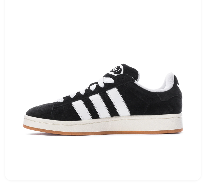 adidas Campus Black Sneakers with White Stripes and Gum Sole