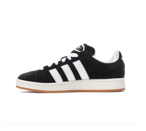 adidas Campus Black Sneakers with White Stripes and Gum Sole