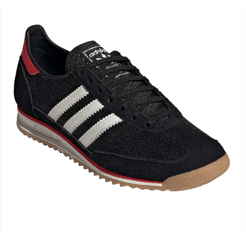 adidas Black Sneakers with White Stripes and Red Accents
