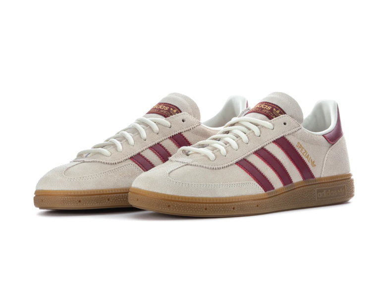 adidas Handball Spezial Cream White Sneakers with Burgundy Stripes