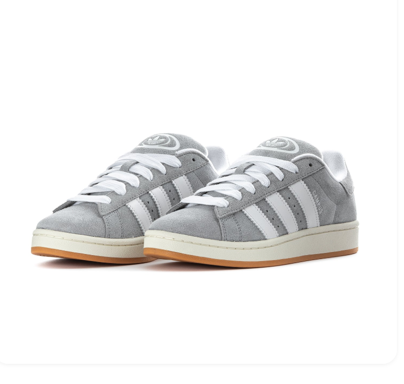 adidas Campus Grey Sneakers with White Stripes and Gum Sole