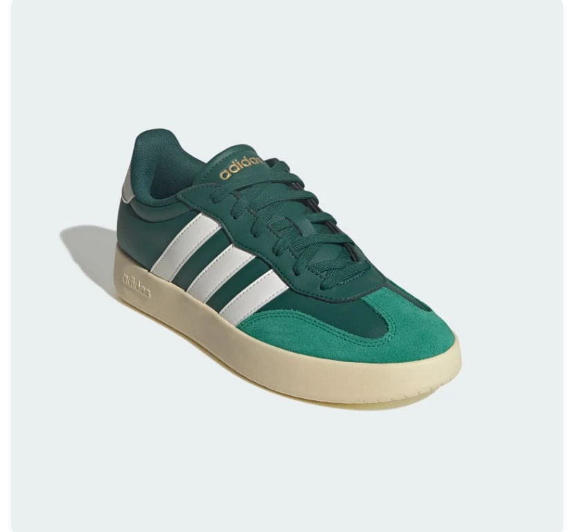 adidas Green Low-Top Sneakers with White Stripes and Cream Sole