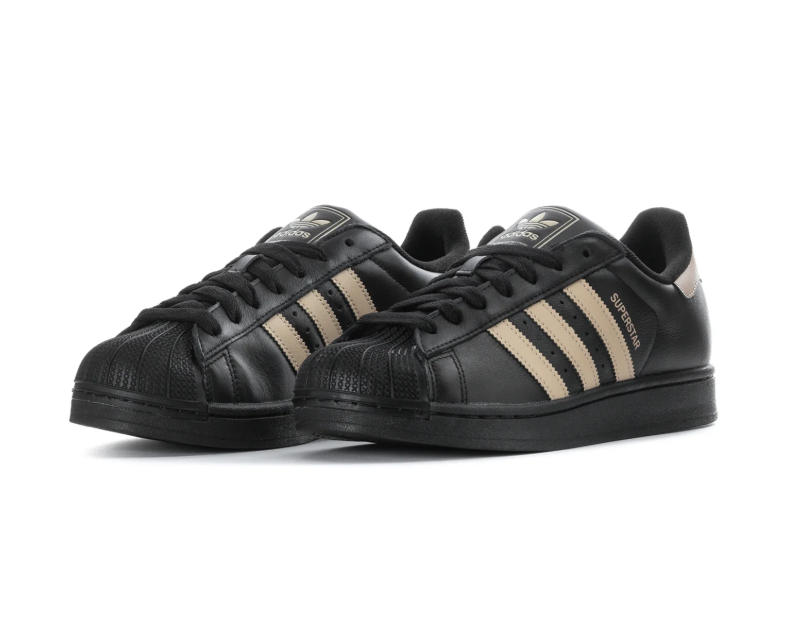 adidas Superstar Black Sneakers with Beige Stripes