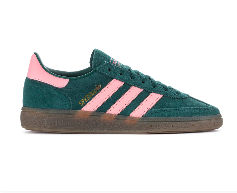 adidas Handball Spezial Green Sneakers with Pink Stripes
