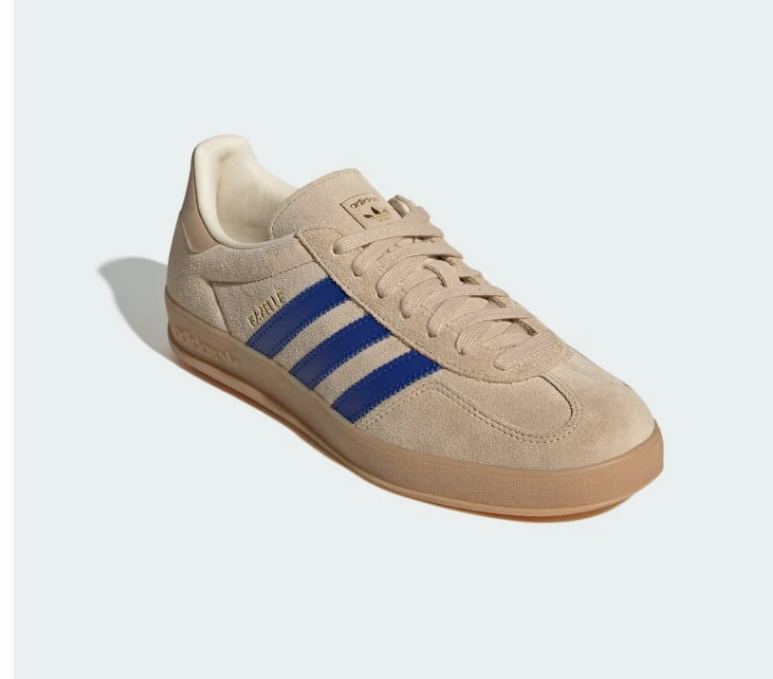 adidas Gazelle Beige Sneakers with Blue Stripes