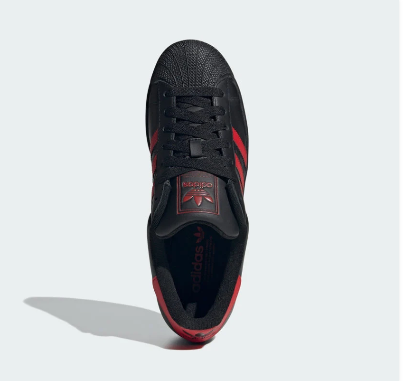 adidas Superstar Black Sneakers with Red Stripes