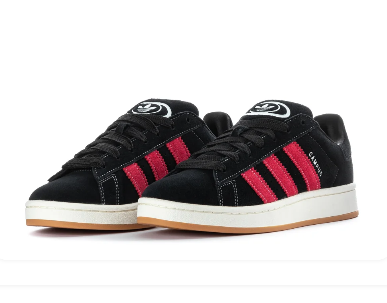 adidas Campus Black Sneakers with Red Stripes and Gum Sole
