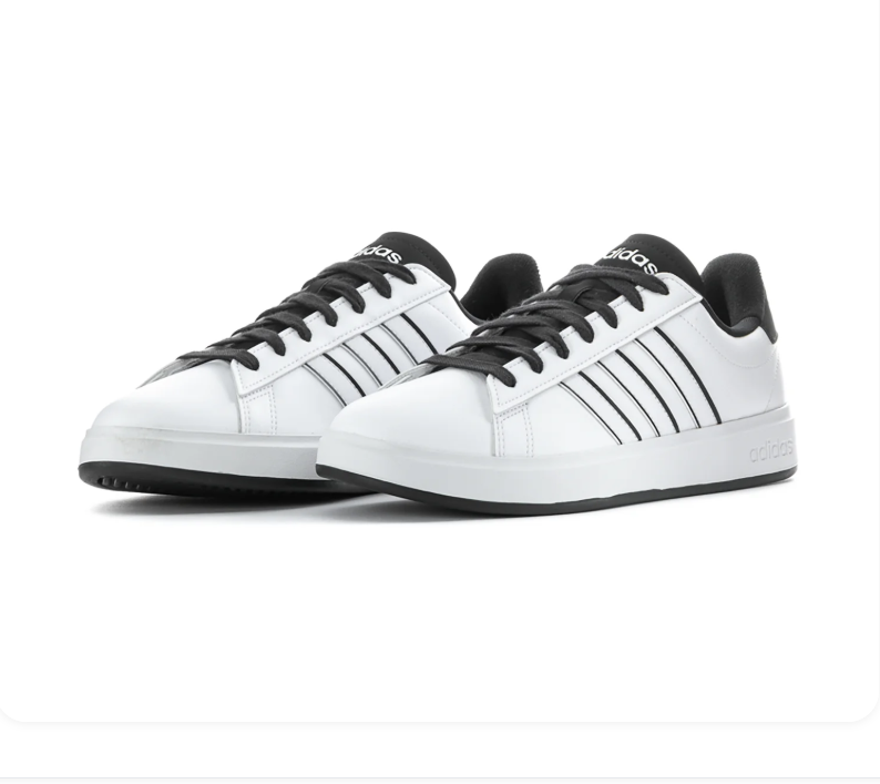 adidas White Sneakers with Black Stripes and Black Laces