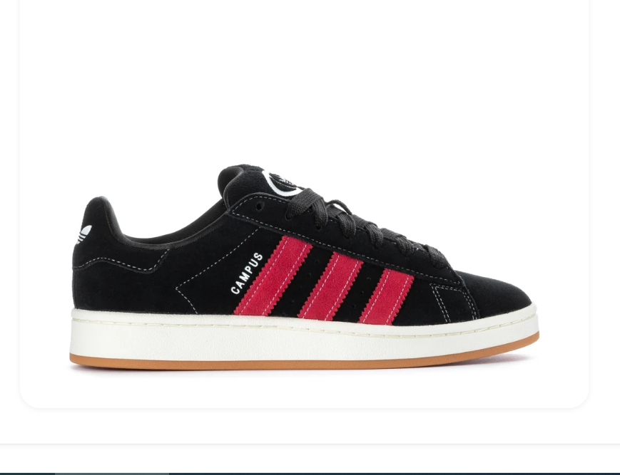 adidas Campus Black Sneakers with Red Stripes and Gum Sole