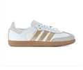 adidas Samba White Sneakers with Gold Stripes and Gum Sole