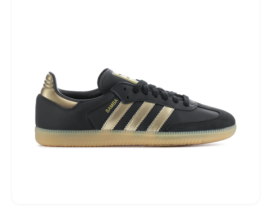 adidas Samba Black Sneakers with Gold Stripes and Gum Sole