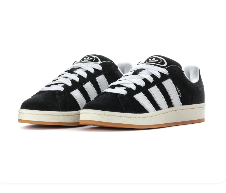 adidas Campus Black Sneakers with White Stripes and Gum Sole