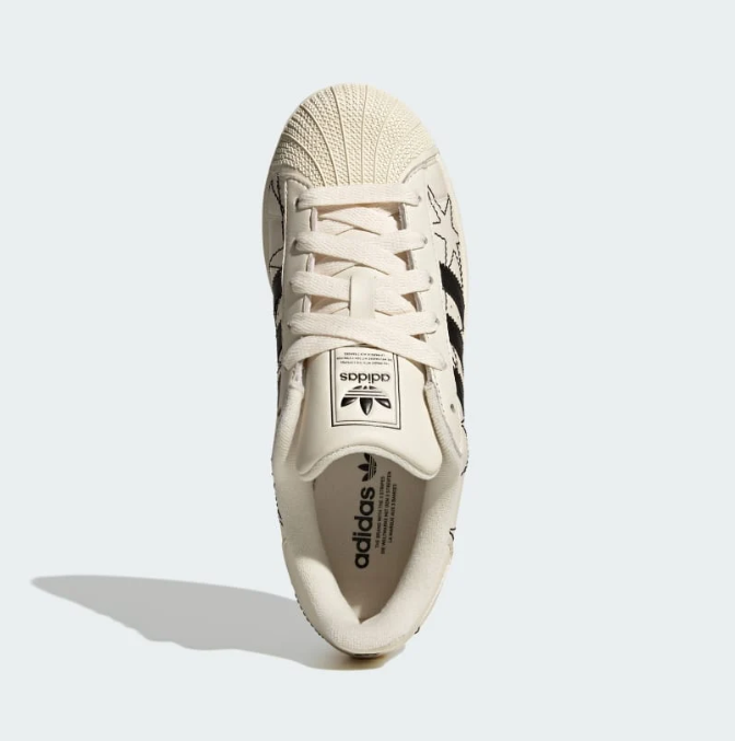 adidas Superstar Cream Sneakers with Black Stripes and Star Graphics
