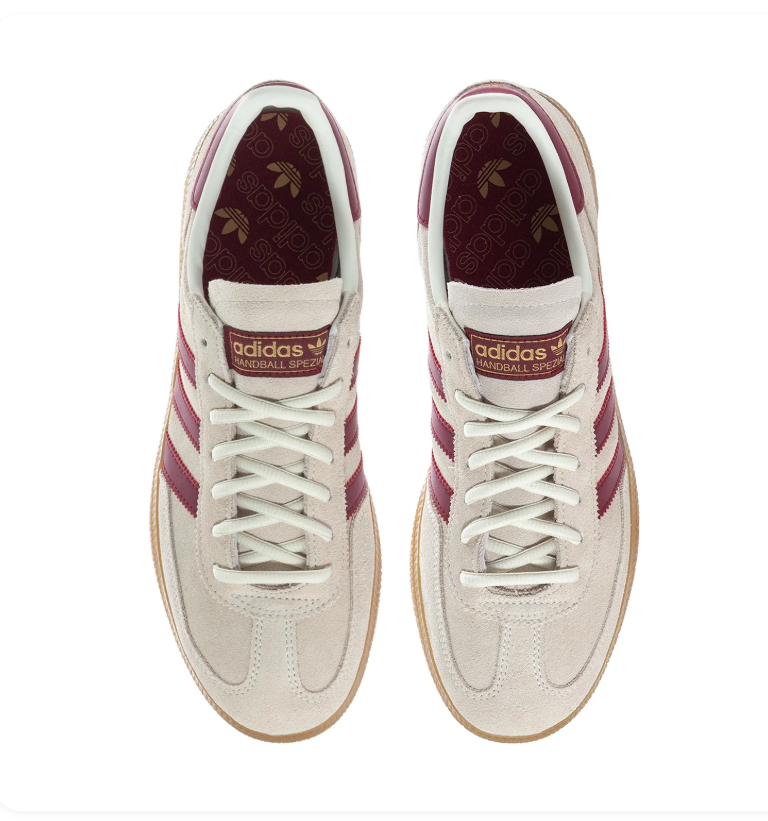 adidas Handball Spezial Cream White Sneakers with Burgundy Stripes