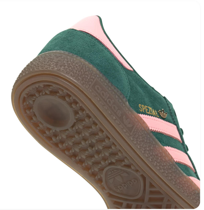 adidas Handball Spezial Green Sneakers with Pink Stripes