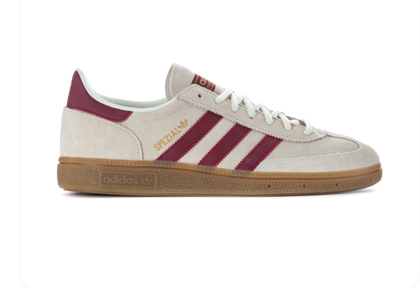 adidas Handball Spezial Cream White Sneakers with Burgundy Stripes