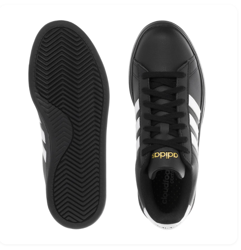 adidas Black Low-Top Sneakers with White Stripes and Cloudfoam Sole
