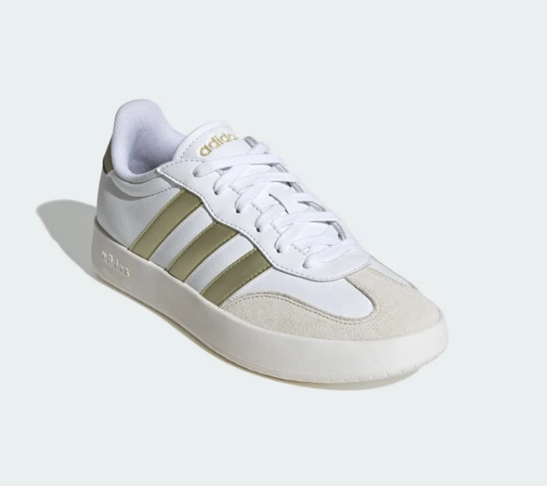adidas White Sneakers with Gold Stripes and Thick Sole