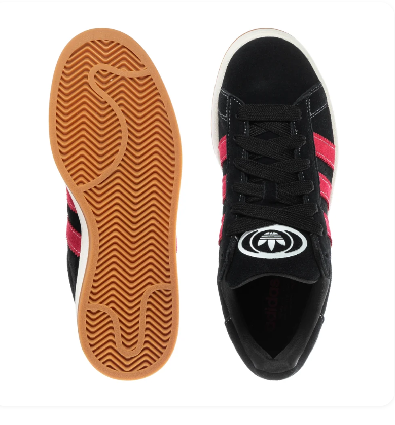adidas Campus Black Sneakers with Red Stripes and Gum Sole