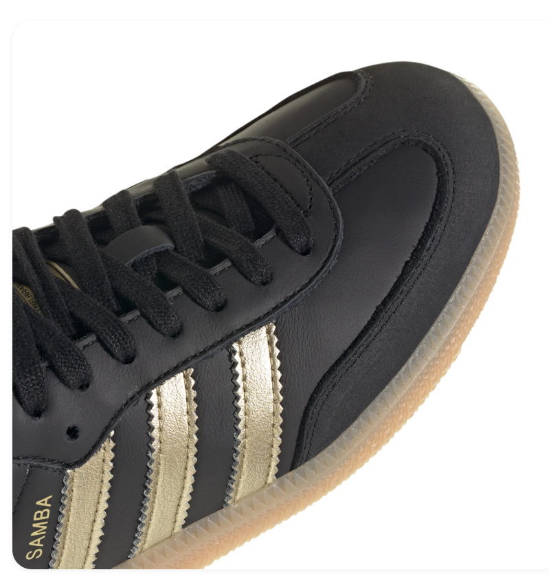 adidas Samba Black Sneakers with Gold Stripes and Gum Sole