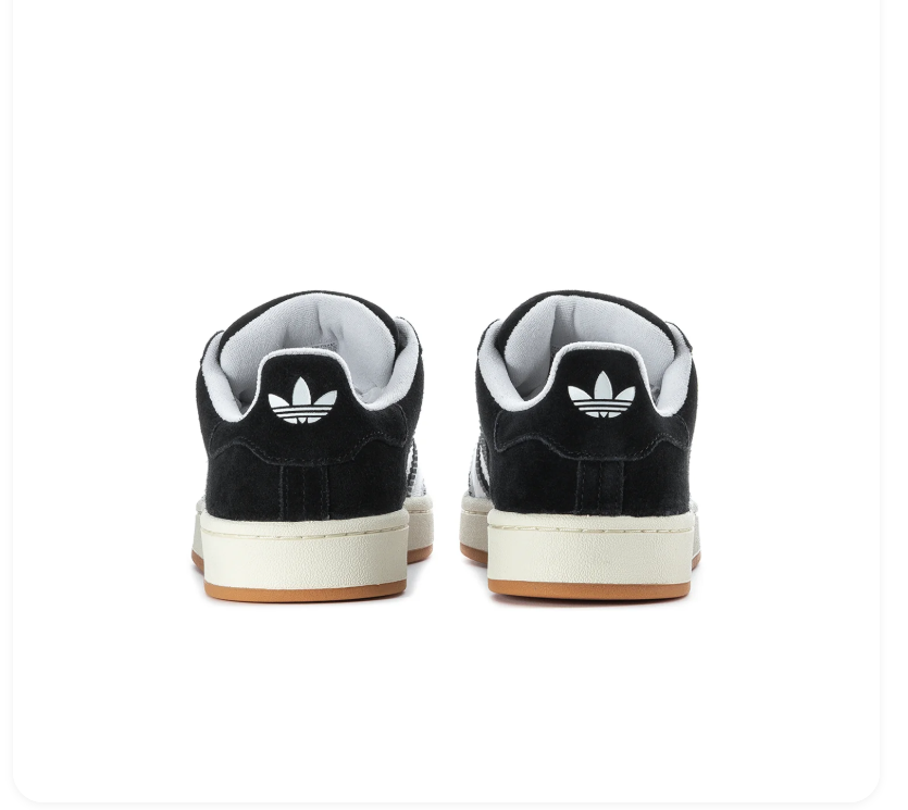 adidas Campus Black Sneakers with White Stripes and Gum Sole
