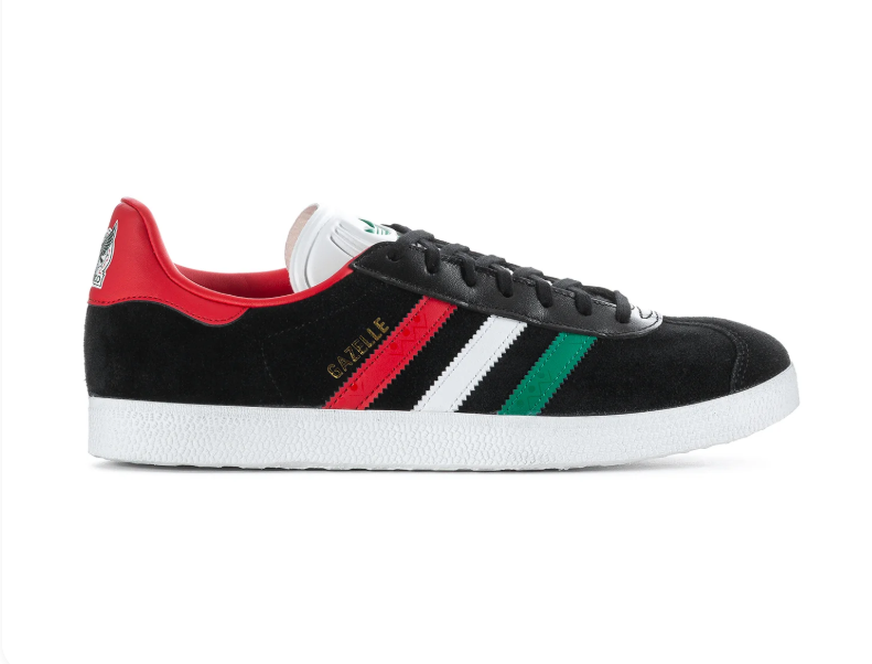 adidas Gazelle Black Sneakers with Red, White, and Green Stripes