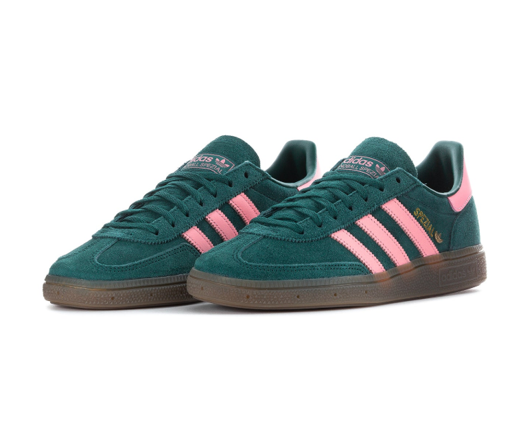 adidas Handball Spezial Green Sneakers with Pink Stripes