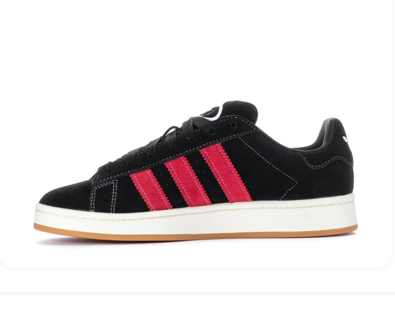 adidas Campus Black Sneakers with Red Stripes and Gum Sole