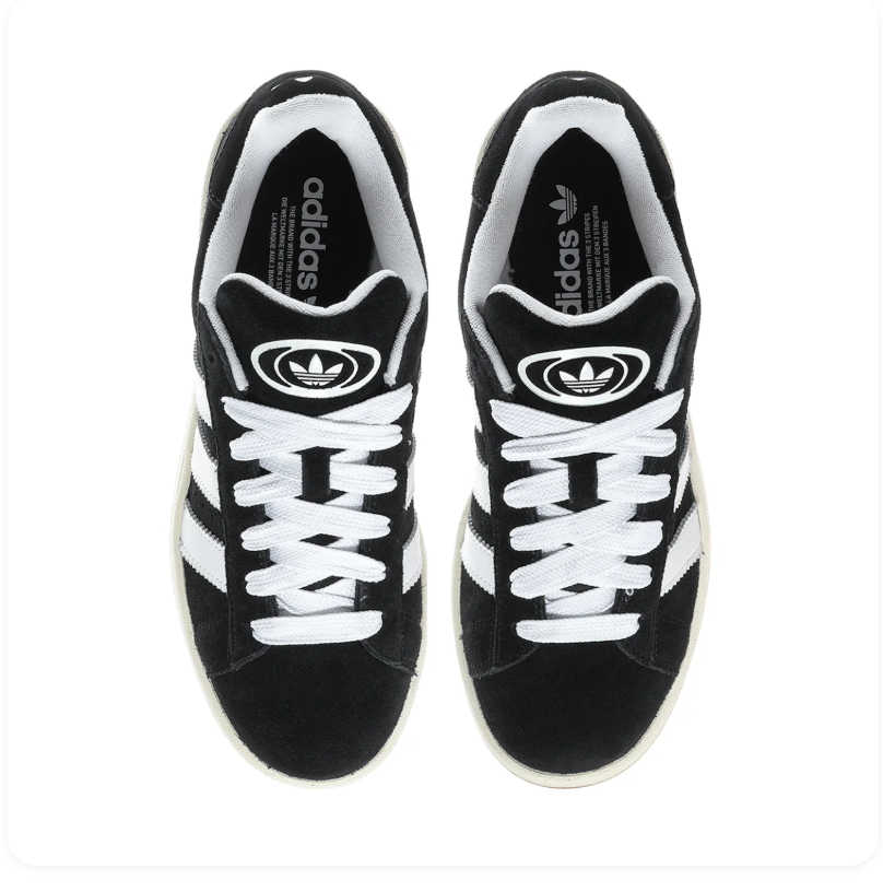 adidas Campus Black Sneakers with White Stripes and Gum Sole