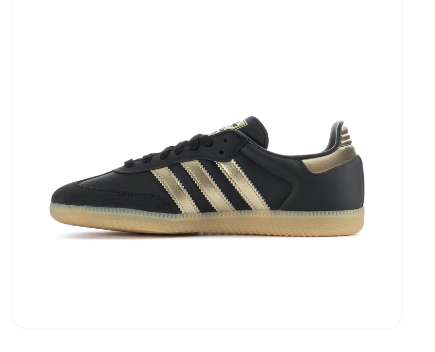 adidas Samba Black Sneakers with Gold Stripes and Gum Sole