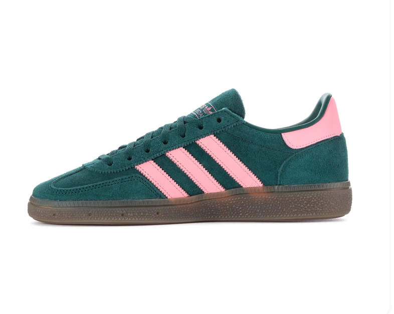 adidas Handball Spezial Green Sneakers with Pink Stripes