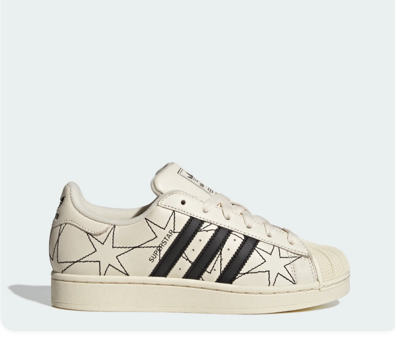 adidas Superstar Cream Sneakers with Black Stripes and Star Graphics