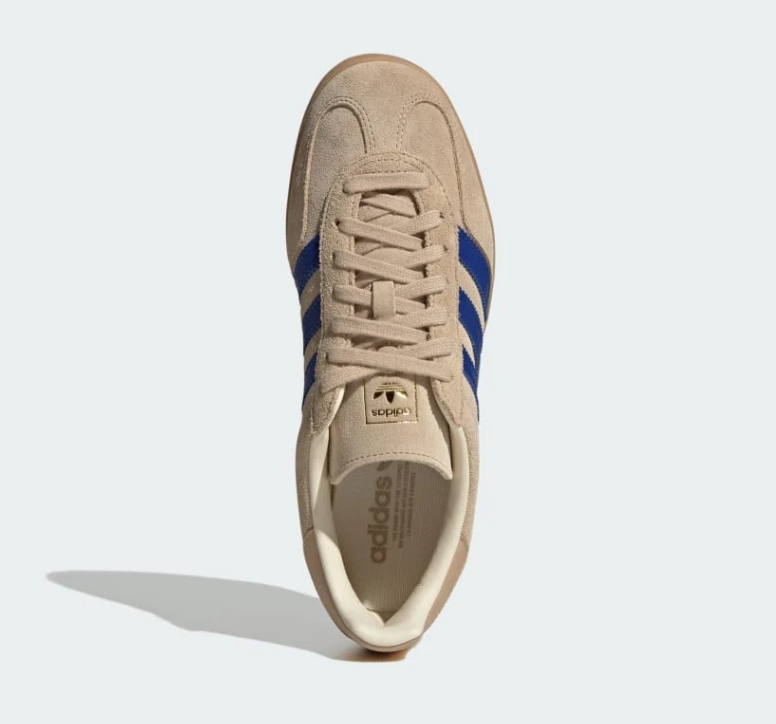 adidas Gazelle Beige Sneakers with Blue Stripes