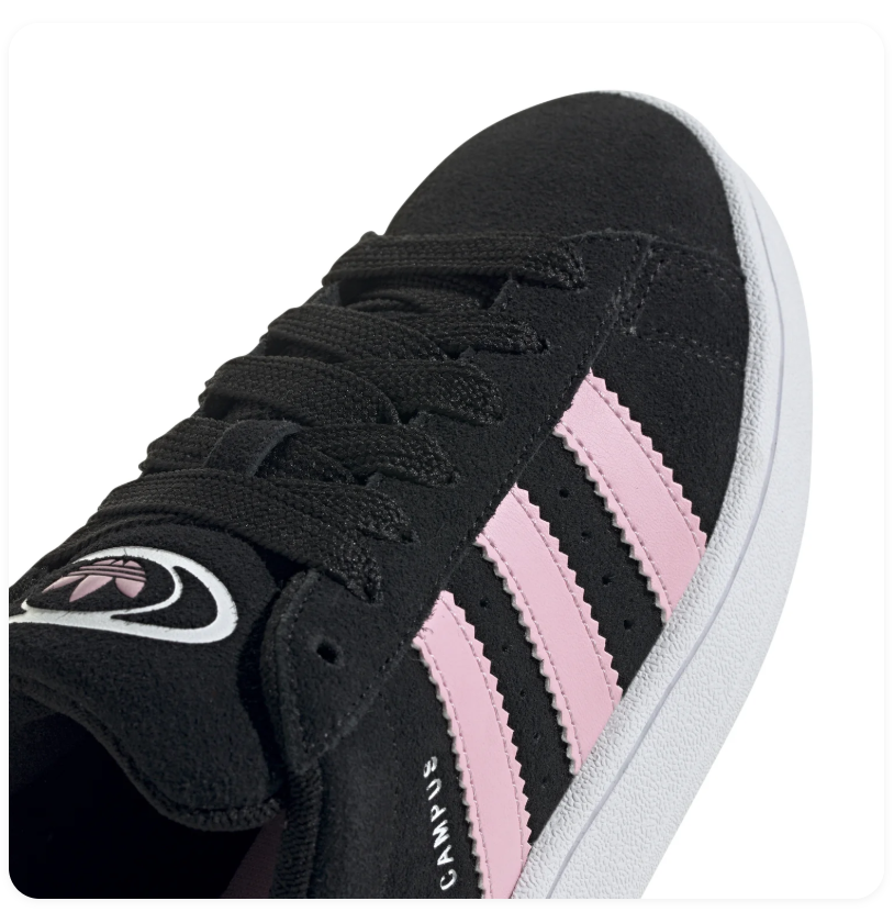 adidas Campus Black Sneakers with Pink Stripes and White Sole