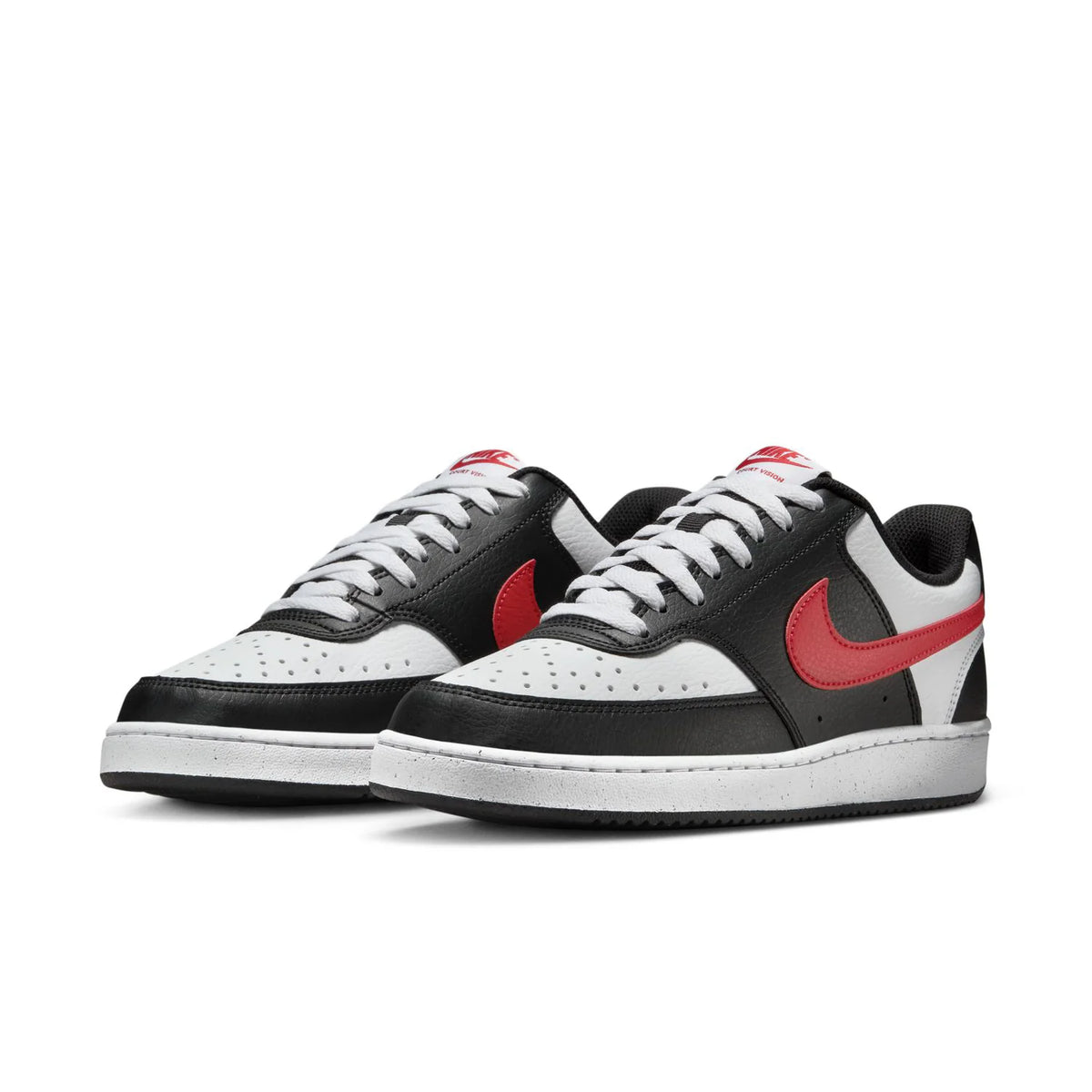 Nike Court Vision Low Black and White Sneakers with Red Swoosh