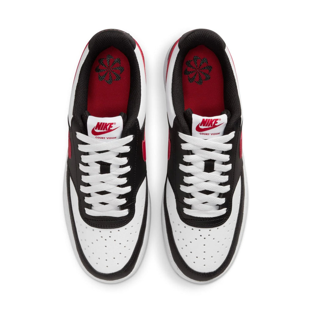 Nike Court Vision Low Black and White Sneakers with Red Swoosh