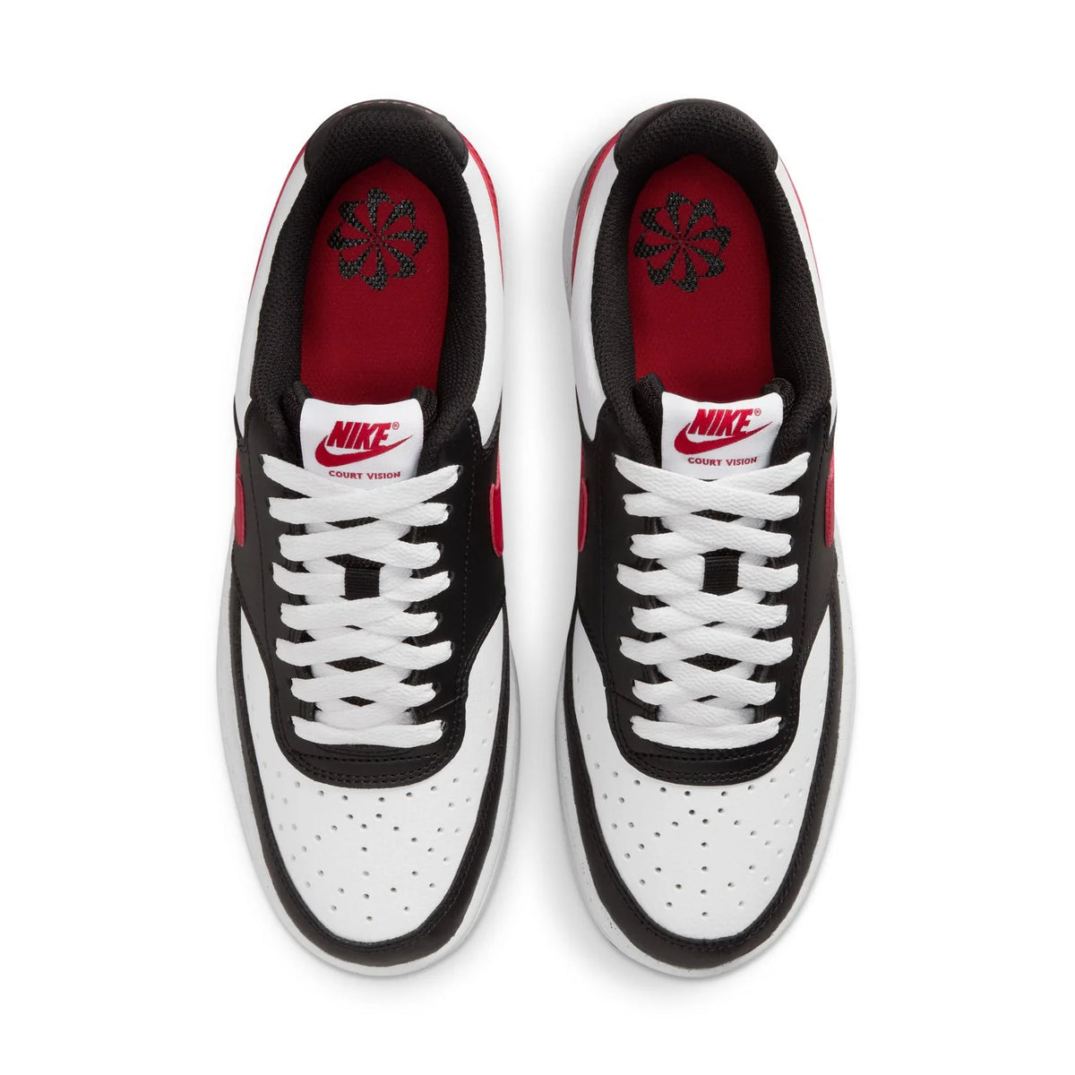 Nike Court Vision Low Black and White Sneakers with Red Swoosh