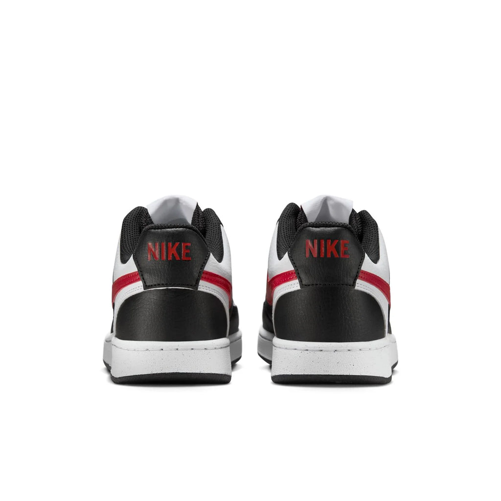 Nike Court Vision Low Black and White Sneakers with Red Swoosh