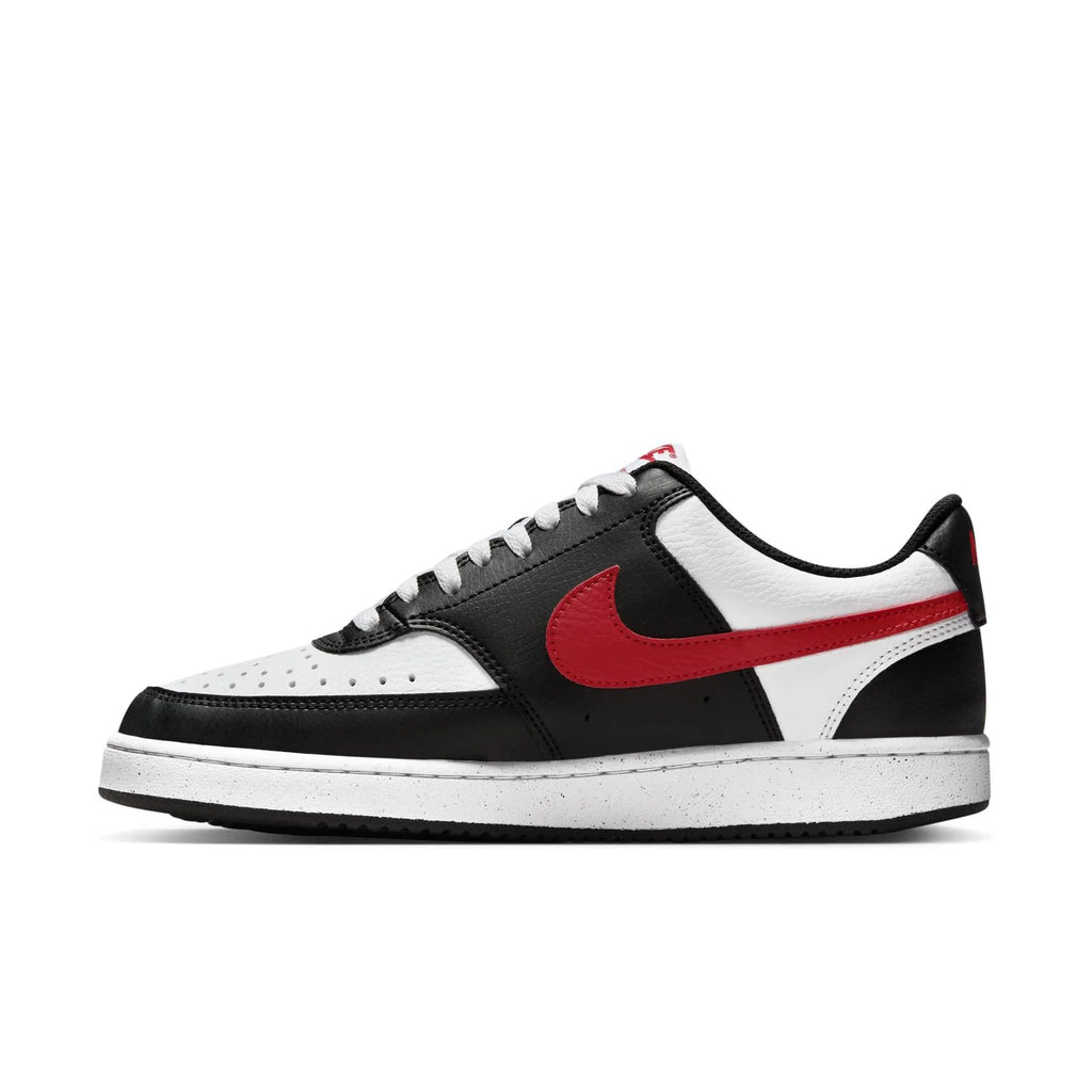 Nike Court Vision Low Black and White Sneakers with Red Swoosh