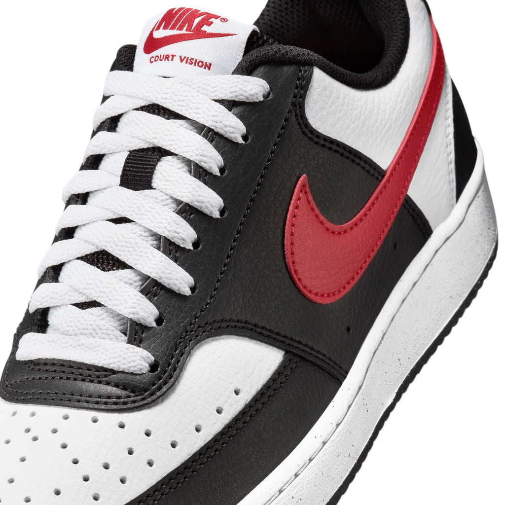 Nike Court Vision Low Black and White Sneakers with Red Swoosh
