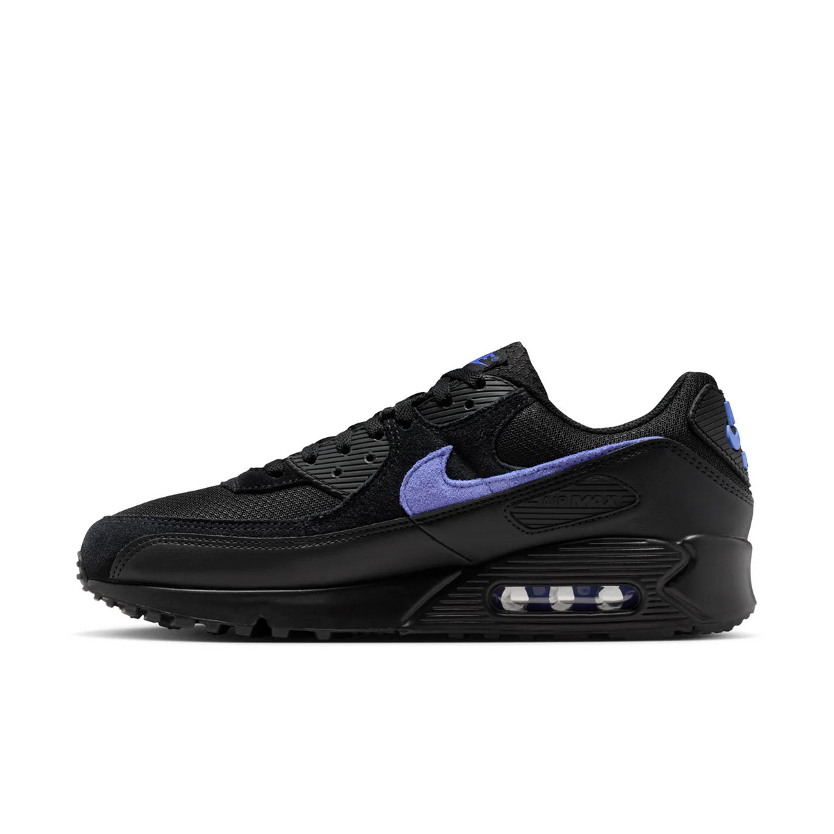 Nike Air Max 90 Black Sneakers with Purple Swoosh