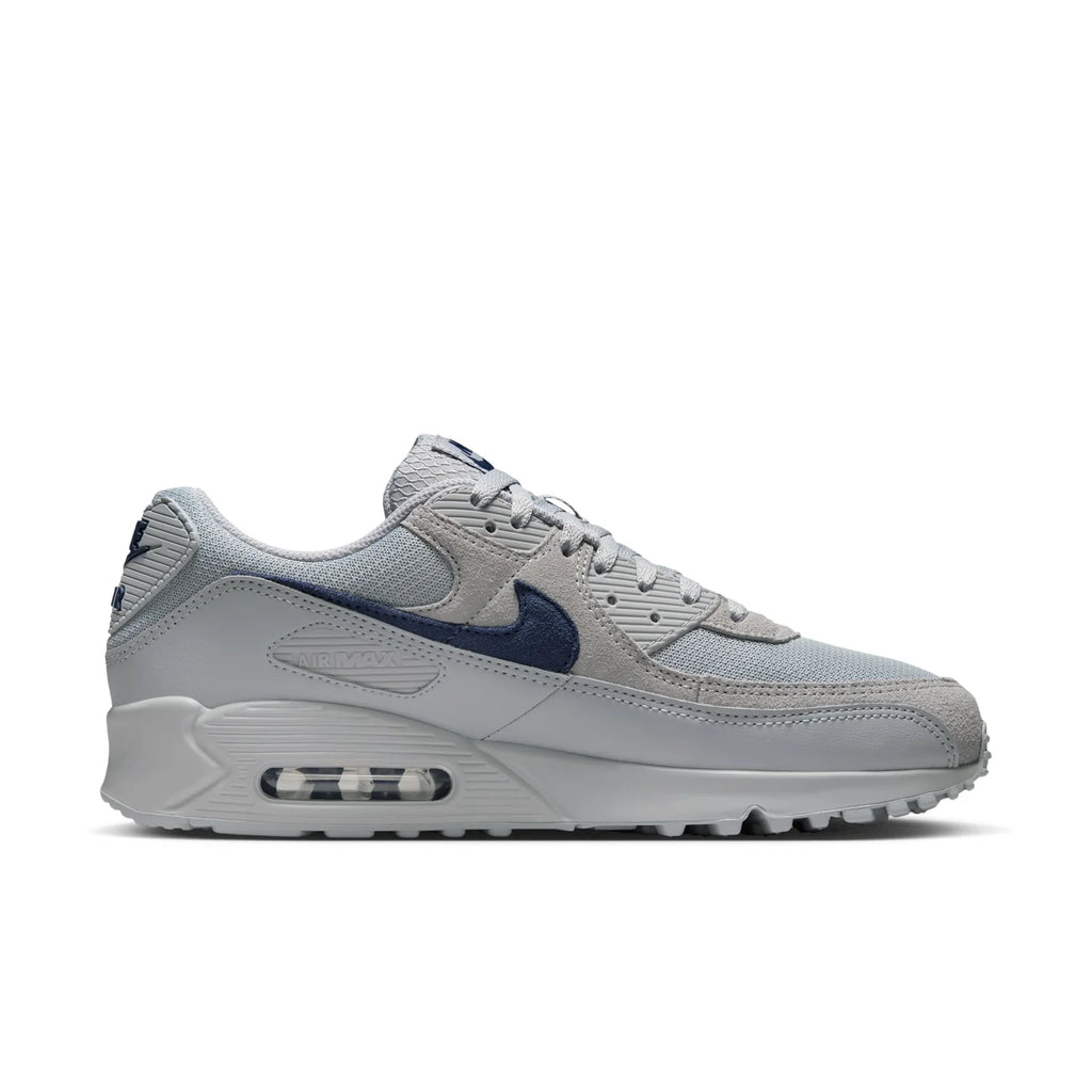 Nike Air Max 90 Light Gray Sneakers with Navy Swoosh