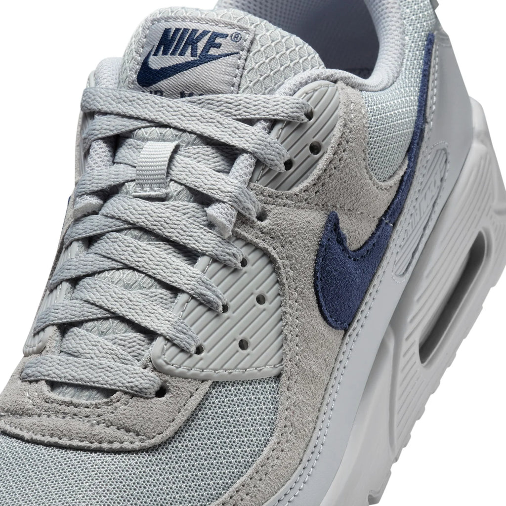 Nike Air Max 90 Light Gray Sneakers with Navy Swoosh