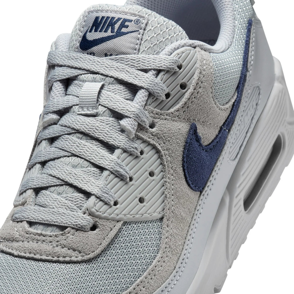 Nike Air Max 90 Light Gray Sneakers with Navy Swoosh