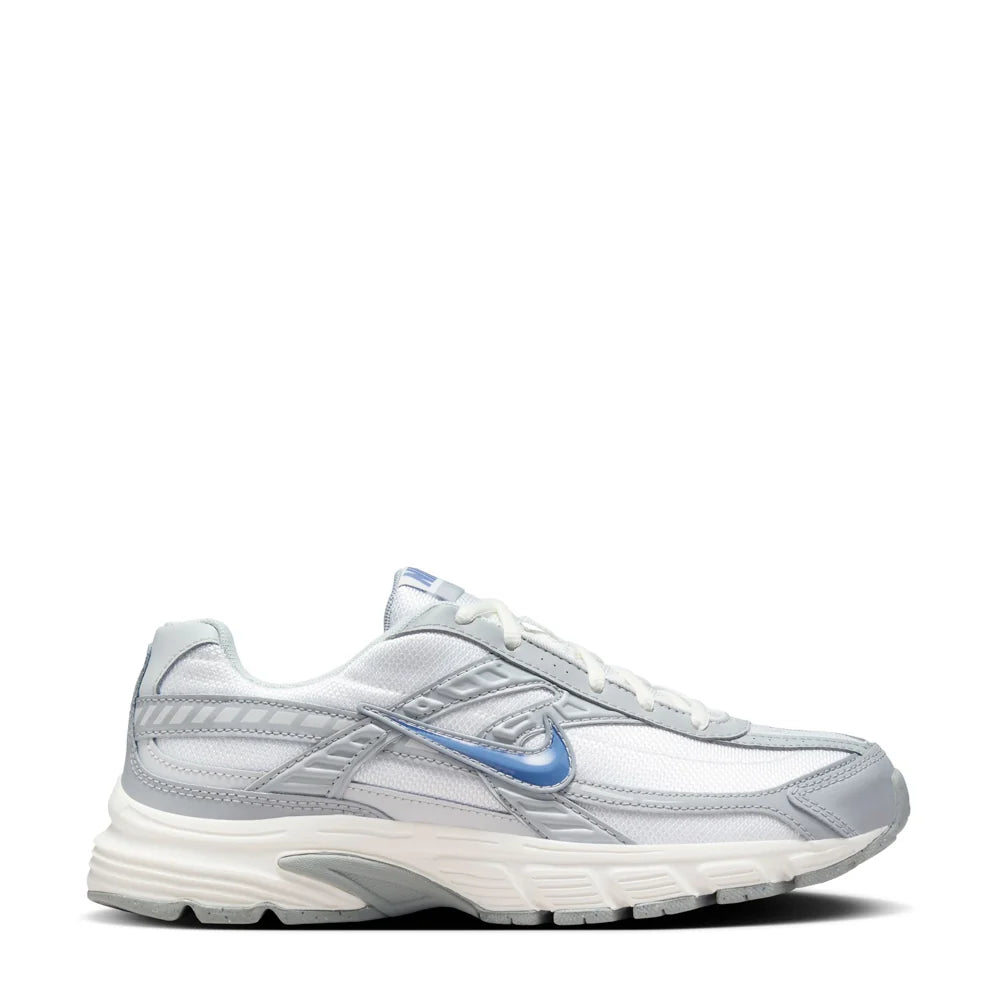 Nike Initiator White and Silver Sneakers with Blue Swoosh