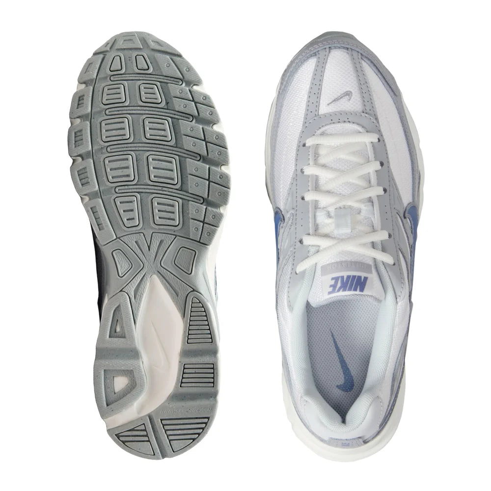 Nike Initiator White and Silver Sneakers with Blue Swoosh