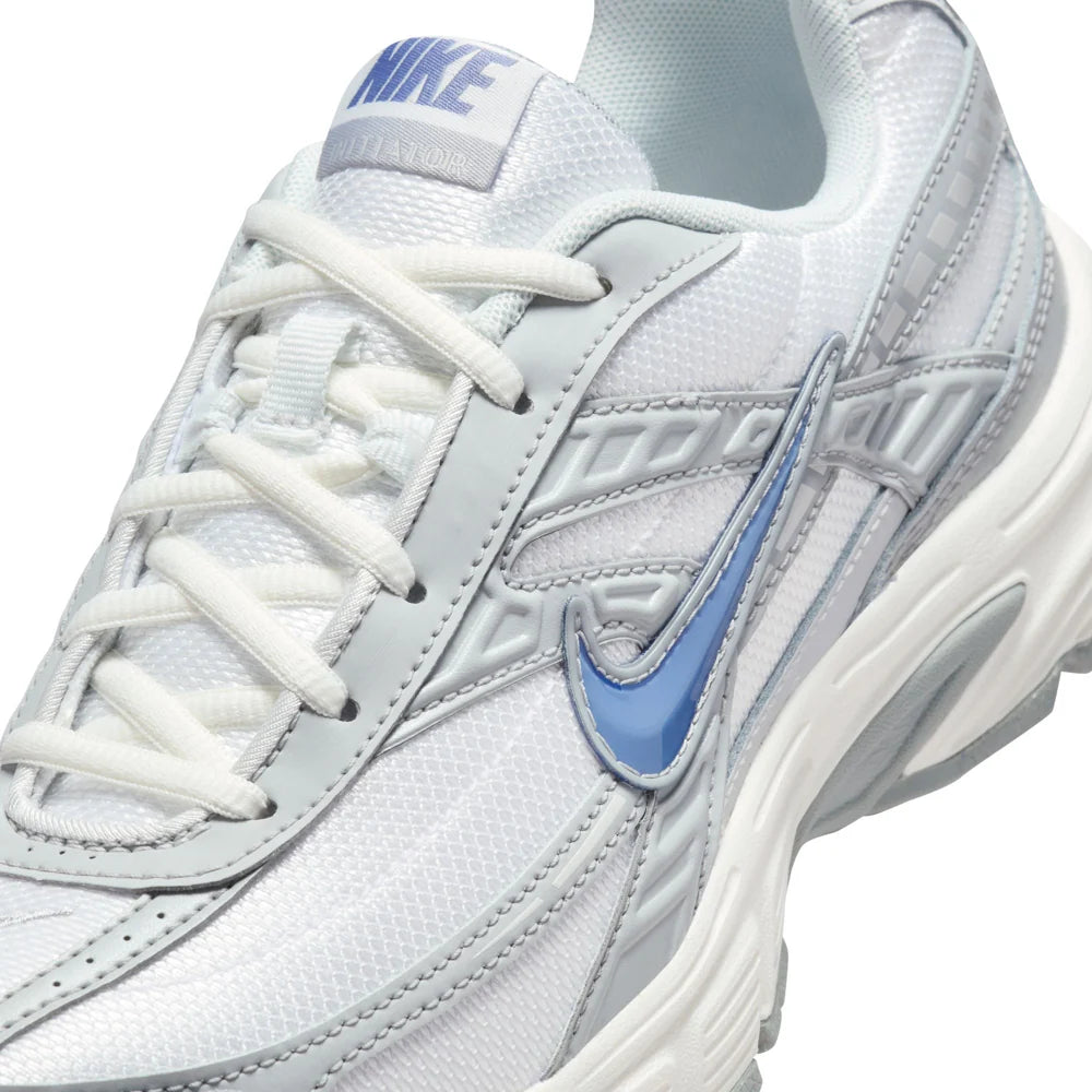 Nike Initiator White and Silver Sneakers with Blue Swoosh
