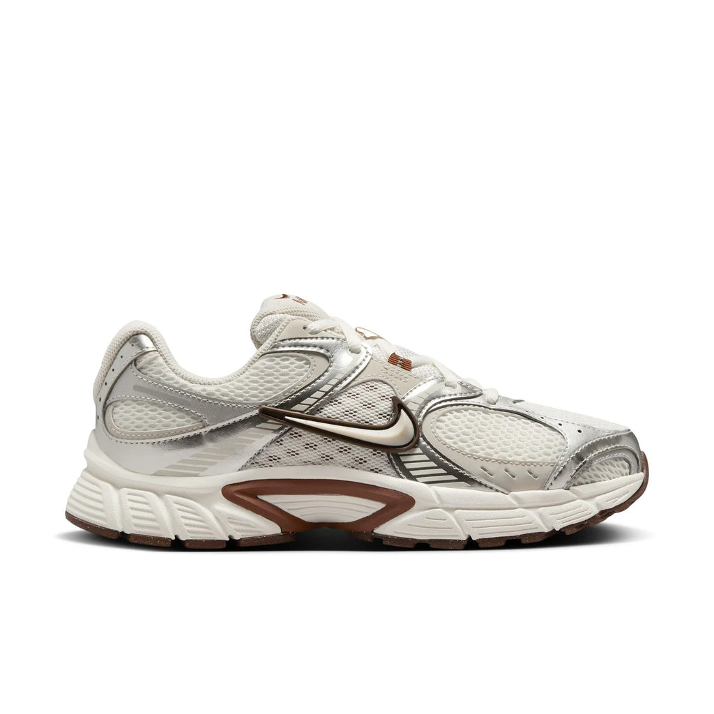 Nike White and Silver Mesh Sneakers with Brown Accents