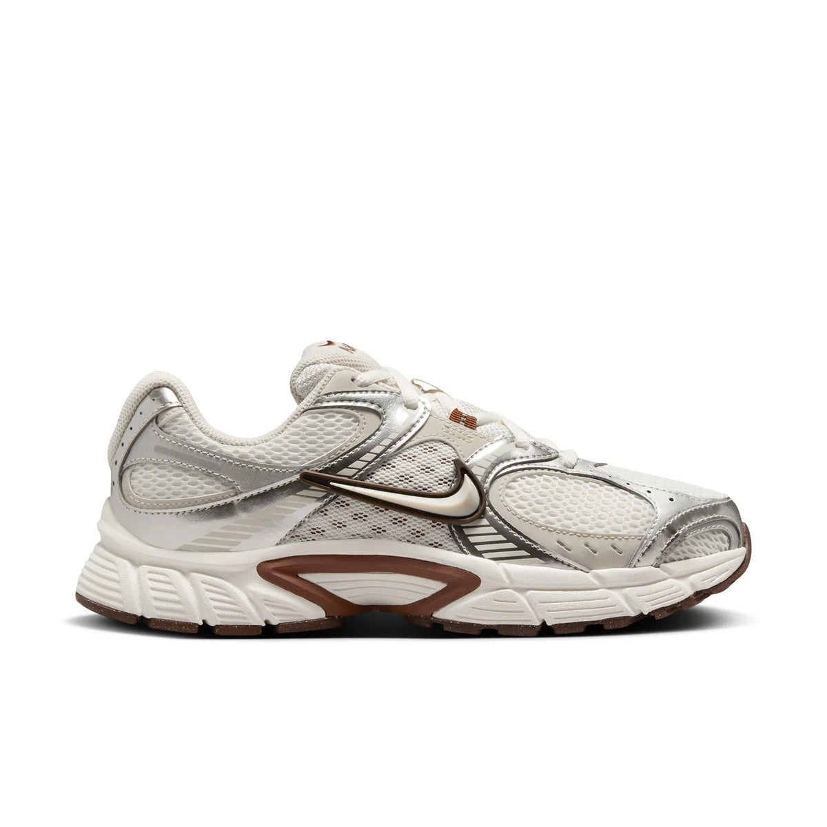Nike White and Silver Mesh Sneakers with Brown Accents