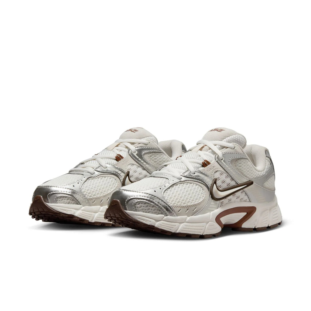 Nike White and Silver Mesh Sneakers with Brown Accents